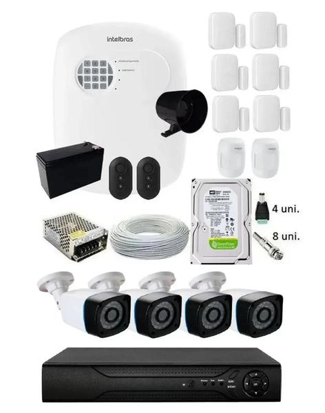 Imagem de Kit Residencial 4 Câmeras Hd 3,6mm + Alarme Sem Fio Completo