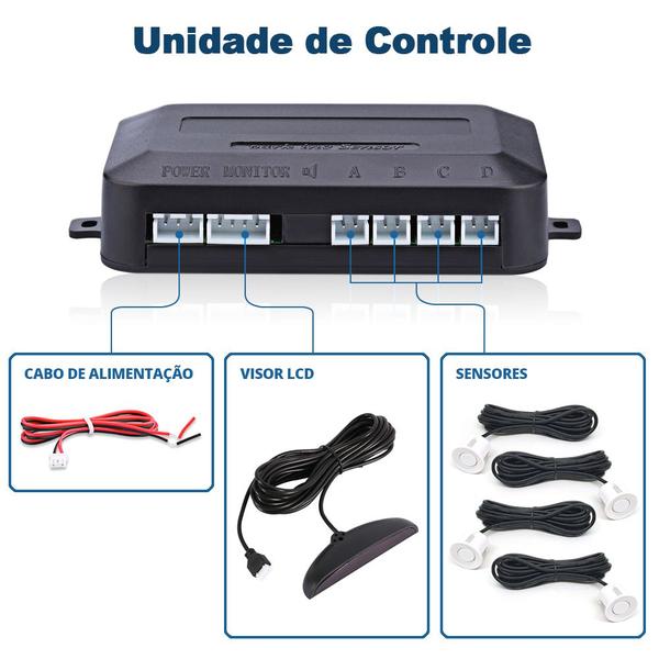 Imagem de Kit Retrovisor C/ Tela + Câmera Ré E Frontal + Sensor Ré Branco Onix 2017 2018 2019 2020 Estacionamento