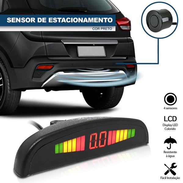 Imagem de Kit Retrovisor C/ Tela + Câmera Ré E Frontal + Sensor Ré Preto Ford Fiesta 2011 2012 2013 2014 2015 2016 Estacionamento