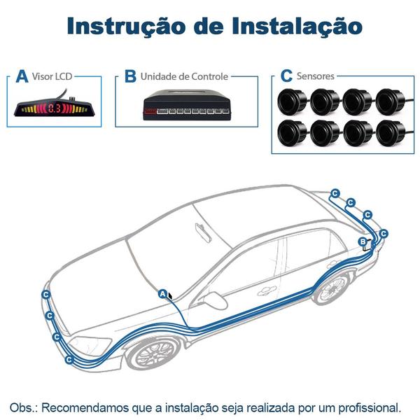 Imagem de Kit Retrovisor C/ Tela + Câmera Ré + Sensor 8 Pontos Preto Montana 2004 2005 2006 2007 2008 2009 Estacionamento Aviso Sonoro