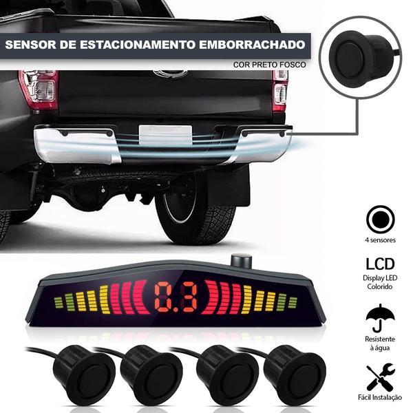 Imagem de Kit Retrovisor C/ Tela + Câmera + Sensor Ré Preto Fosco Emborrachado S10 2014 2015 2016 Espelho Visor Estacionamento