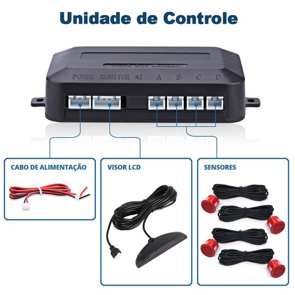 Imagem de Kit Retrovisor C/ Tela + Câmera + Sensor Ré Vermelho Golf 2011 2012 2013 2014 2015 2016