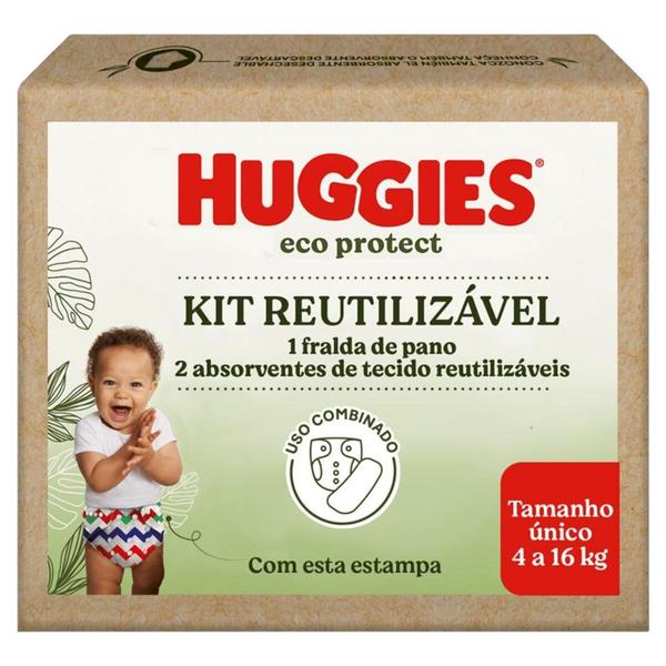 Imagem de Kit Reutilizável Huggies Eco Protect 1 Fralda de Pano com Diferentes Estampas Listradas e 2 Absorventes de Tecido Reutilizáveis Tamanho Único 4 a 16kg