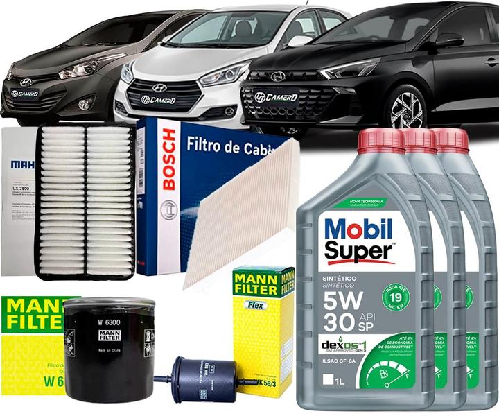 Imagem de Kit Revisão Troca De Óleo 5w30 e Filtros Hyundai Hb20 Hb20S 1.0 12v 2012 2013 2014 2015 2016 2017 2018 2019 2020 2021 2022 2023 2024 2025