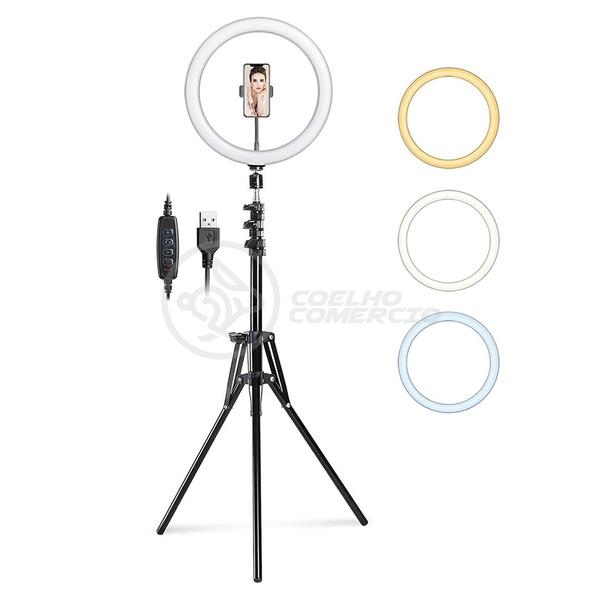 Imagem de Kit Ring Light 12" com Cor Ajustável + Microfone Lapela + Tripé de 1,5M + Microfone Podcast SF-666