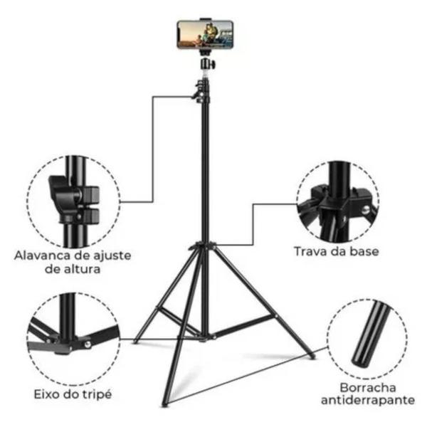 Imagem de Kit Ring Light 12 Polegadas C Tripé Ajustável Até 2,10M