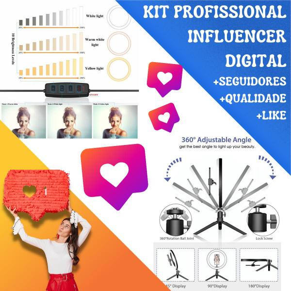 Kit Ring light 26Cm Tripé Celular Bastão Microfone Bluetooth - PDIMPORT Imagem de Kit Ring light 26Cm Tripé Celular Bastão Microfone Bluetooth