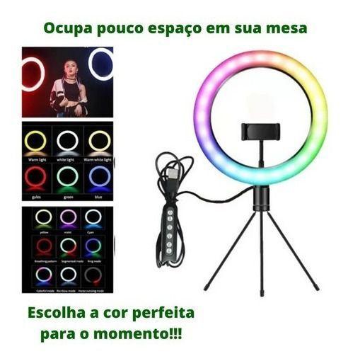 Imagem de Kit Ring light tripé iluminador selfie vídeos make  8 Pol + Tripé De Mesa + Suporte Cel