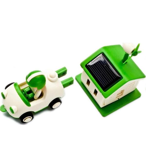 Imagem de Kit robo carrinho e casa solar brinquedo infantil 3 em 1 robotica com catavento educativo recarregavel