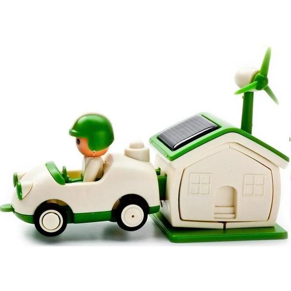 Imagem de Kit robo carrinho e casa solar brinquedo infantil 3 em 1 robotica com catavento educativo recarregavel