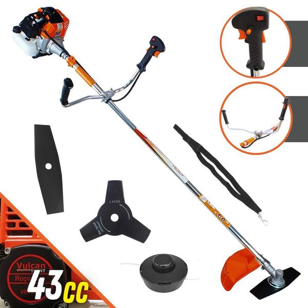 Imagem de KIT Roçadeira Profissional Vulcan VR430S 2T 43CC 1,7CV Robusta com Lâmina Facão + Lâmina de 3 Pontas