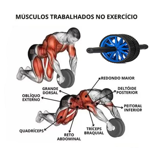 Imagem de Kit roda abdominal + 5 Elástico + Corda para pular Treino Fitness Funcional