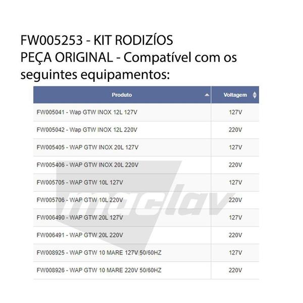 Imagem de Kit Rodizíos Aspo Gtw Inox 12/20 Biovac - Fw005253