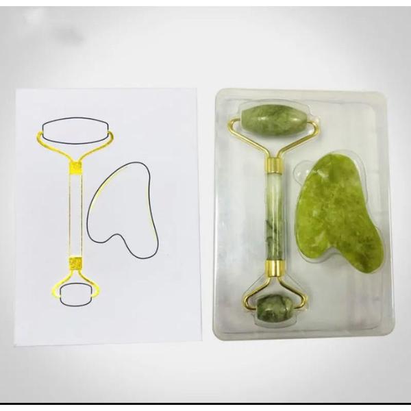 Kit Rolo de Jade e Placa Gua Sha 2 pçs - ROLO JADE E PEDRA Imagem de Kit Rolo de Jade e Placa Gua Sha 2 pçs