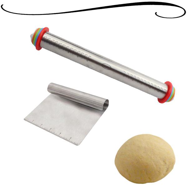 Imagem de Kit Rolo e Espátula Para Pizzas Salgados Utensílios de Cozinha em Aço Inox Para Massas 5752-180103