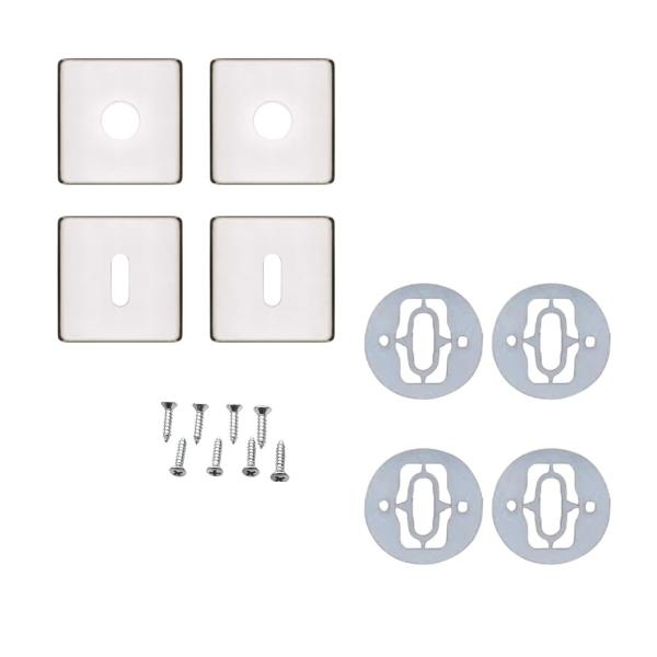 Imagem de Kit roseta avulsa fechadura pado interna entrada de chave grande inox polido (cromado) quadrada rq2