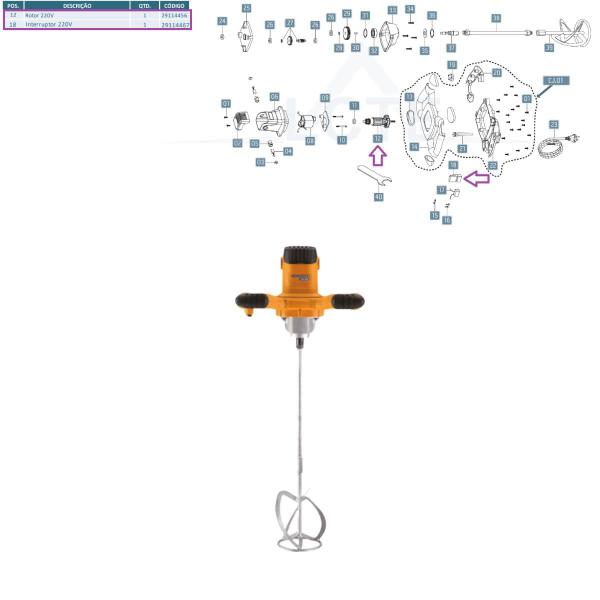 Imagem de Kit Rotor + Interruptor 220V Misturador Elétrico MEL 1200 V2