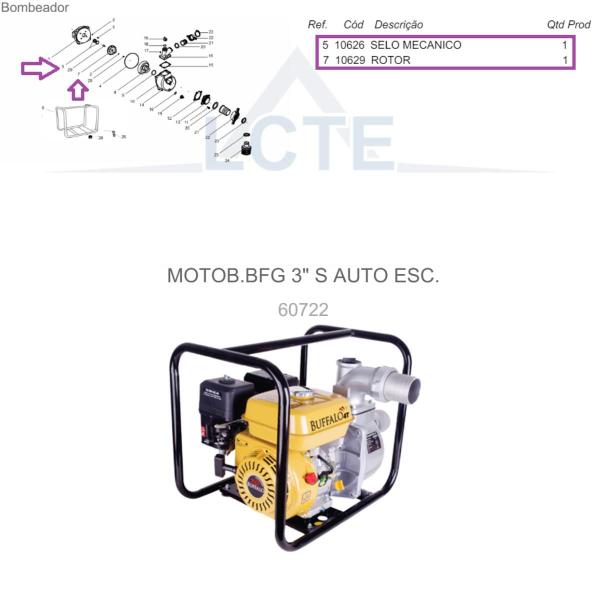 Imagem de Kit Rotor  + Selo Mecânico Motobomba BFG 3" S Autoescorvante