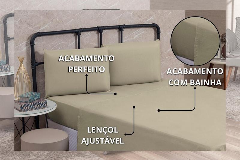 Imagem de Kit Roupa Cama Casal 100% Algodão 4 Peças Percal 200 Fios Hotel Pousada