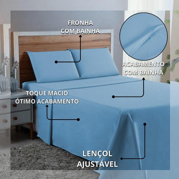 Imagem de Kit Roupa Cama Casal 100% Algodão 4 Peças Percal 300 Fios Hotel Pousada