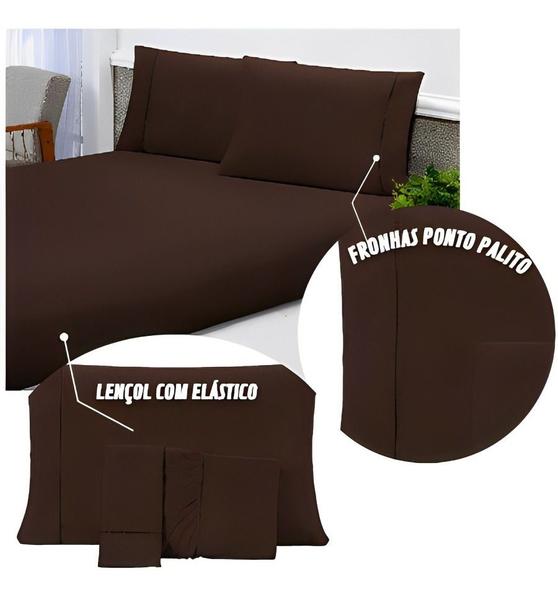 Imagem de Kit Roupa Cama Jogo De Lençol Casal Queen MicroPercal 3pçs 400 fios Ponto Palito Macio Toque Acetina