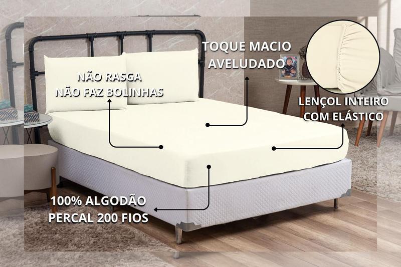 Imagem de Kit Roupa Cama Queen 100% Algodão 3 Peças Percal 200 Fios Hotel Pousada