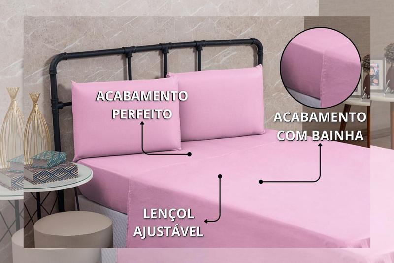 Imagem de Kit Roupa Cama Queen 100% Algodão 4 Peças Percal 200 Fios Hotel Pousada