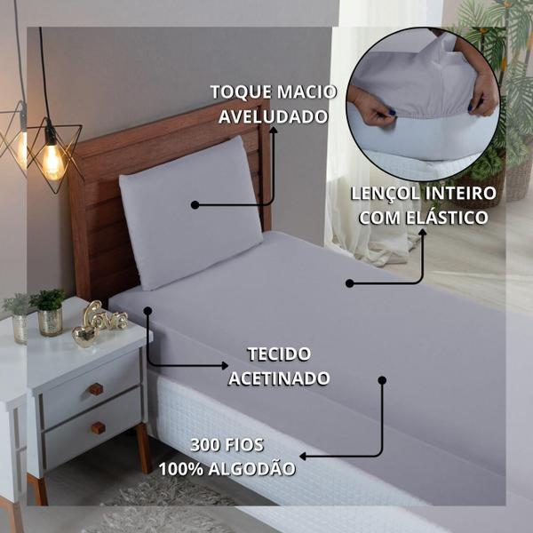 Imagem de Kit Roupa Cama Solteiro 100% Algodão 2 Peças Percal 300 Fios Hotel Pousada