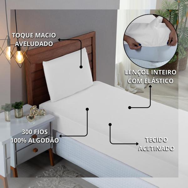 Imagem de Kit Roupa Cama Solteiro 100% Algodão 3 Peças Percal 300 Fios Hotel Pousada