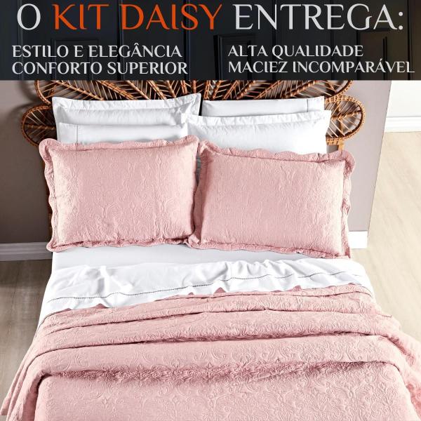 Imagem de Kit Roupa Cama Solteiro Daisy Bordado 200 Fios Super Macio