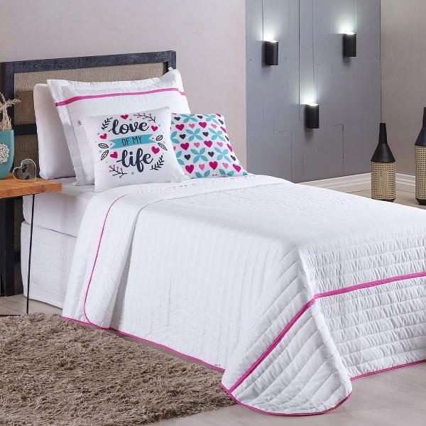 Imagem de Kit Roupa De Cama 4 Peças Solteiro Inove Love Branco/Pink