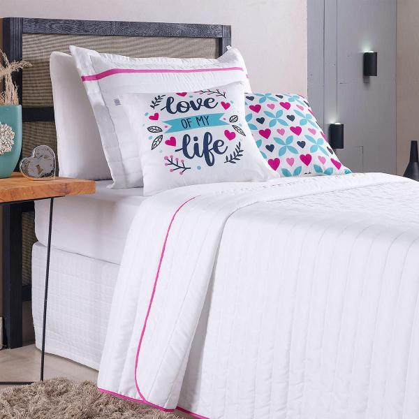 Imagem de Kit Roupa De Cama 4 Peças Solteiro Inove Love Branco/Pink