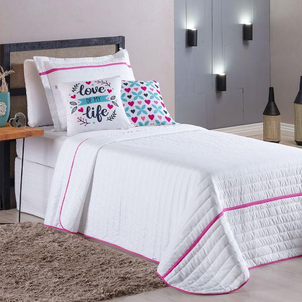 Imagem de Kit Roupa de Cama 4 Peças SOLTEIRO Inove Love Branco/Pink