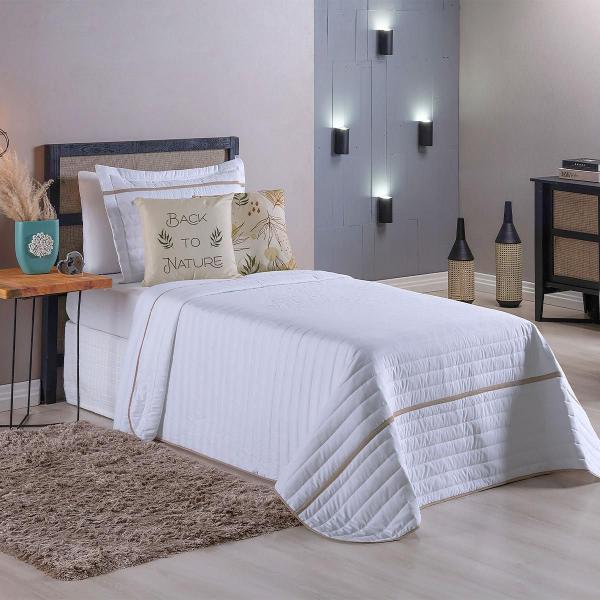 Imagem de Kit Roupa De Cama 4 Peças Solteiro Inove Nature Branco/Cáqui