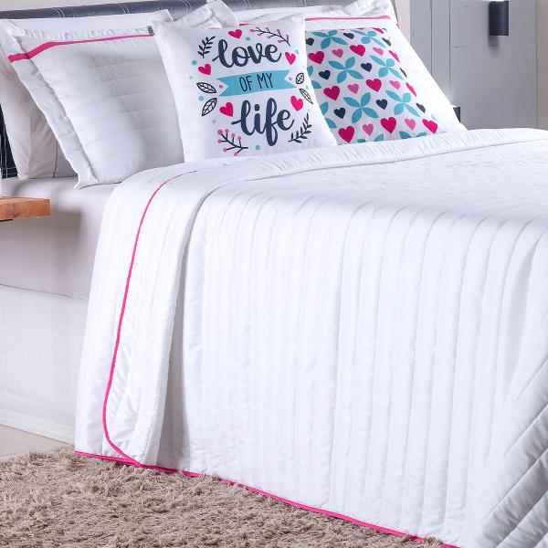 Imagem de Kit Roupa de Cama 5 Peças QUEEN Inove Love Branco/Pink