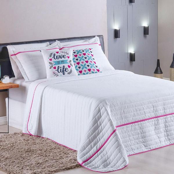 Imagem de Kit Roupa De Cama 5 Peças Queen Inove Love Branco/Pink