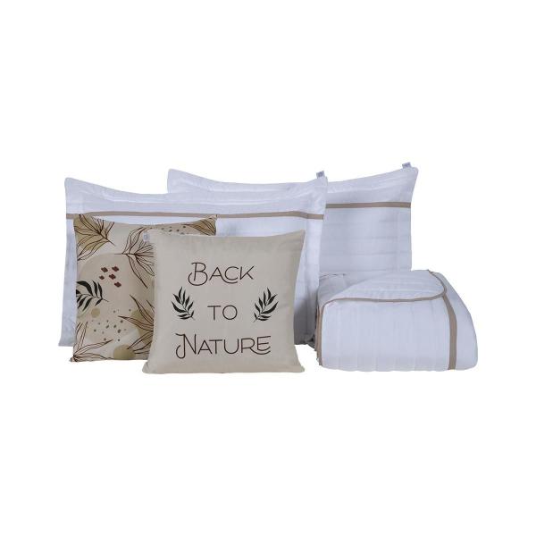 Imagem de Kit Roupa De Cama 5 Peças Queen Inove Nature Branco/Cáqui