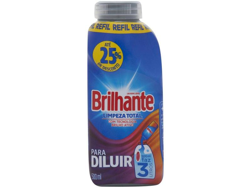 Imagem de Kit Sabão Líquido Concentrado com Garrafa - Brilhante Limpeza Total 500ml