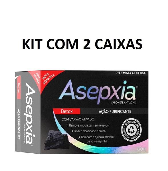 Imagem de Kit Sabonete Em Barra Asepxia Detox Antiacne Com Carvão Ativado Com 2 Caixas de 80g Cada