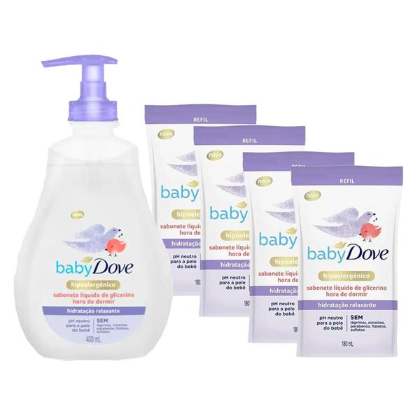 Imagem de Kit Sabonete Líquido Baby Dove Hora De Dormir 400ml + 4 Refil de 180ml cada