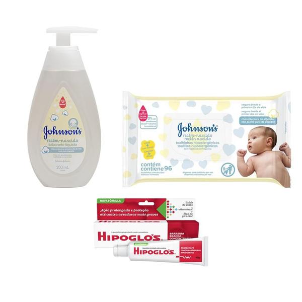 Imagem de Kit Sabonete Líquido Johnson's Baby Recém Nascido 200ml + Toalhinhas Umedecidas Johnson's Baby Recém Nascido 96un + Creme Preventivo Contra Assaduras 