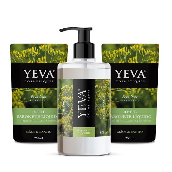 Imagem de KIT Sabonete Líquido YEVA Natureza 500ml + 2 Refis 250ml