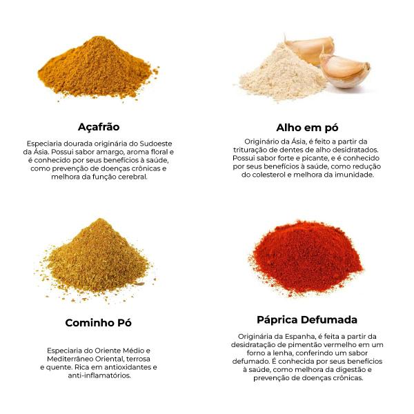 Imagem de Kit Sabores da Espanha - Açafrão, Alho em Pó, Cominho em Pó e Páprica Defumada - Spice Forest