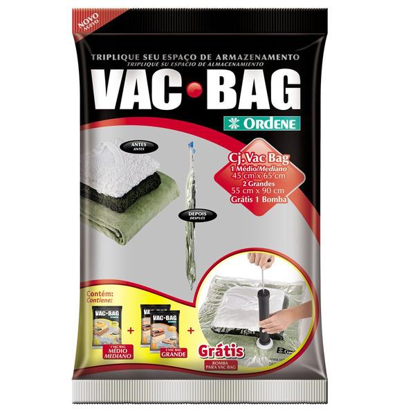 Imagem de Kit Saco À Vacuo 1 Médio + 2 Grande + Bomba Vac Bag Ordene