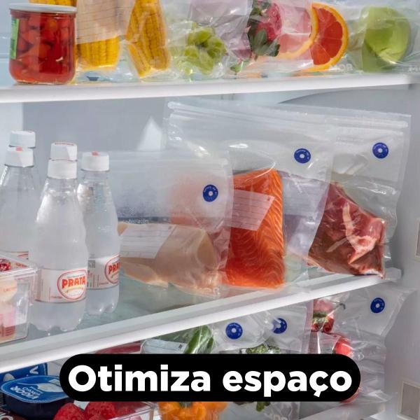 Imagem de Kit Saco a Vácuo Médio Para Alimentos Reutilizável Com 5 Unidades Transparente Para Freezer e Geladeira