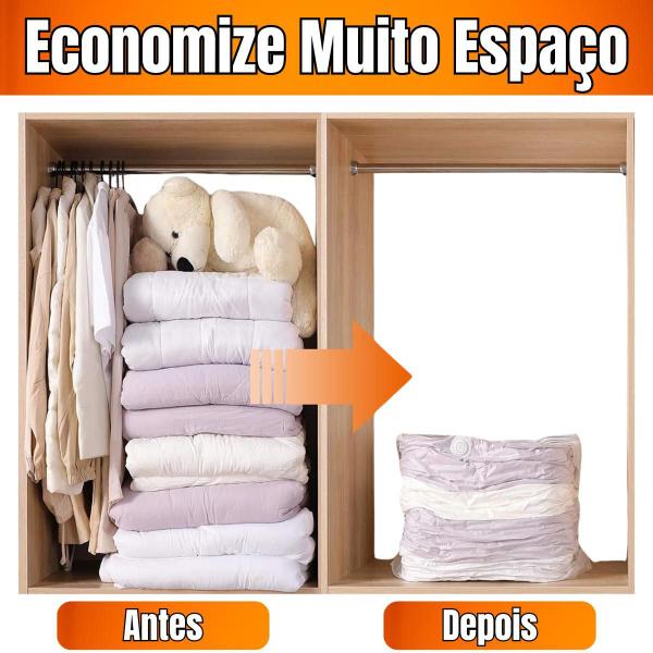 Imagem de kit SACO A VáCUO roupa cobertor edredom 80x60cm 4pçs +bomba