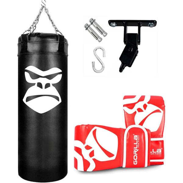 Imagem de Kit Saco De Boxe Profissional 90 Cm + Luva Bate Saco Pro Treino Boxe + Suporte Articulado Teto Gorilla