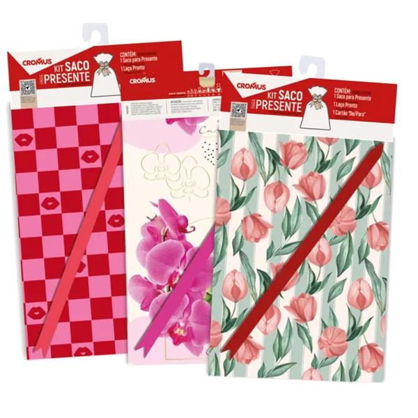 Imagem de Kit Saco de Presente 1 Unidade 30x44cm Feminino Sortidos - 350109 - CROMUS