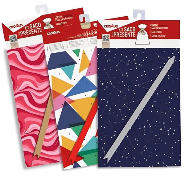 Imagem de Kit Saco de Presente Casual 45x59cm 1 Unidade Sortido - 350311 - CROMUS