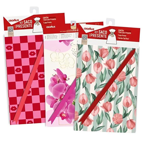 Imagem de Kit Saco de Presente Feminino 50x70cm 1 Unidade Sortido - 350114 - CROMUS